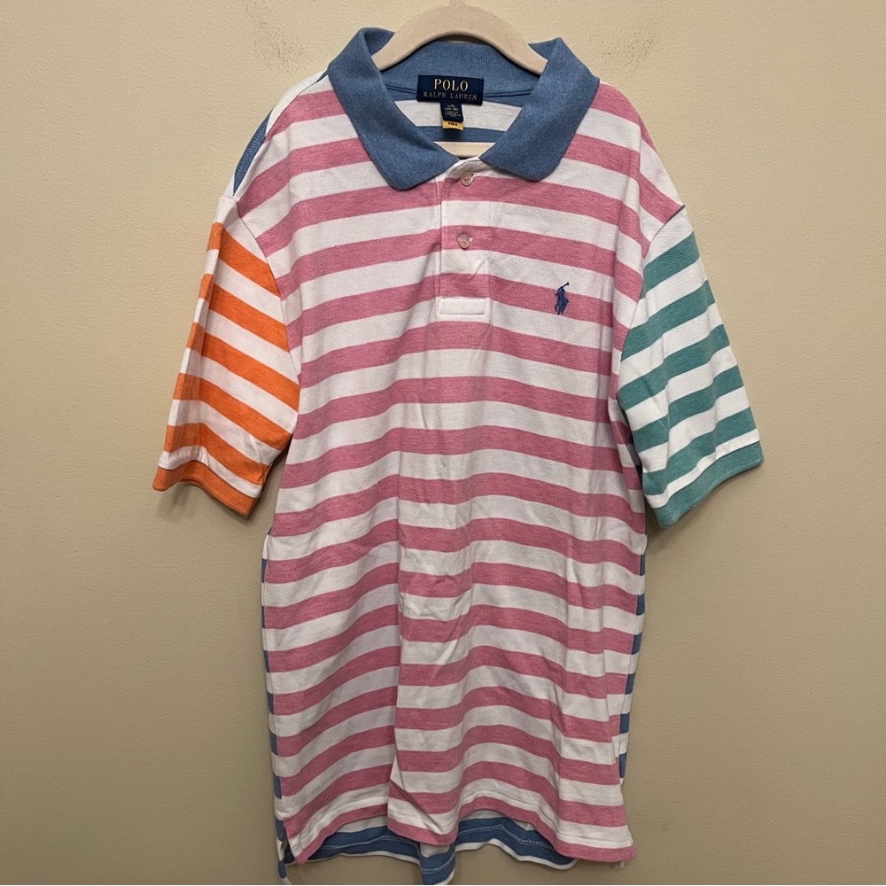 Polo Ralph Lauren Color Block Striped Short Sleeve Polo Boys Size Large 14/16